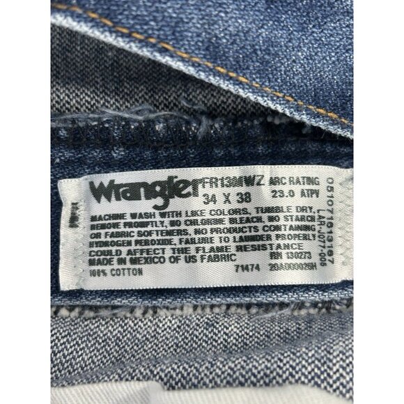 Wrangler 13 Original Flame Resistant Blue 100% Cotton Distressed Jeans (34X36) - Picture 3 of 13